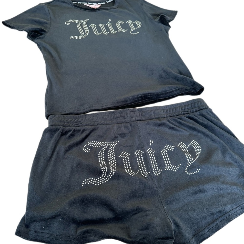 Juicy Couture 2 PC Black Velour Sleepwear Large NWT Shorts + Top Pajamas Lounge - Picture 3 of 10